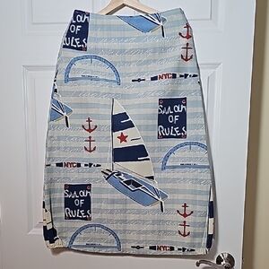 Nautical Print Blue Skirt Waist 29" Length 32" From A Small Boutique In Istanbul